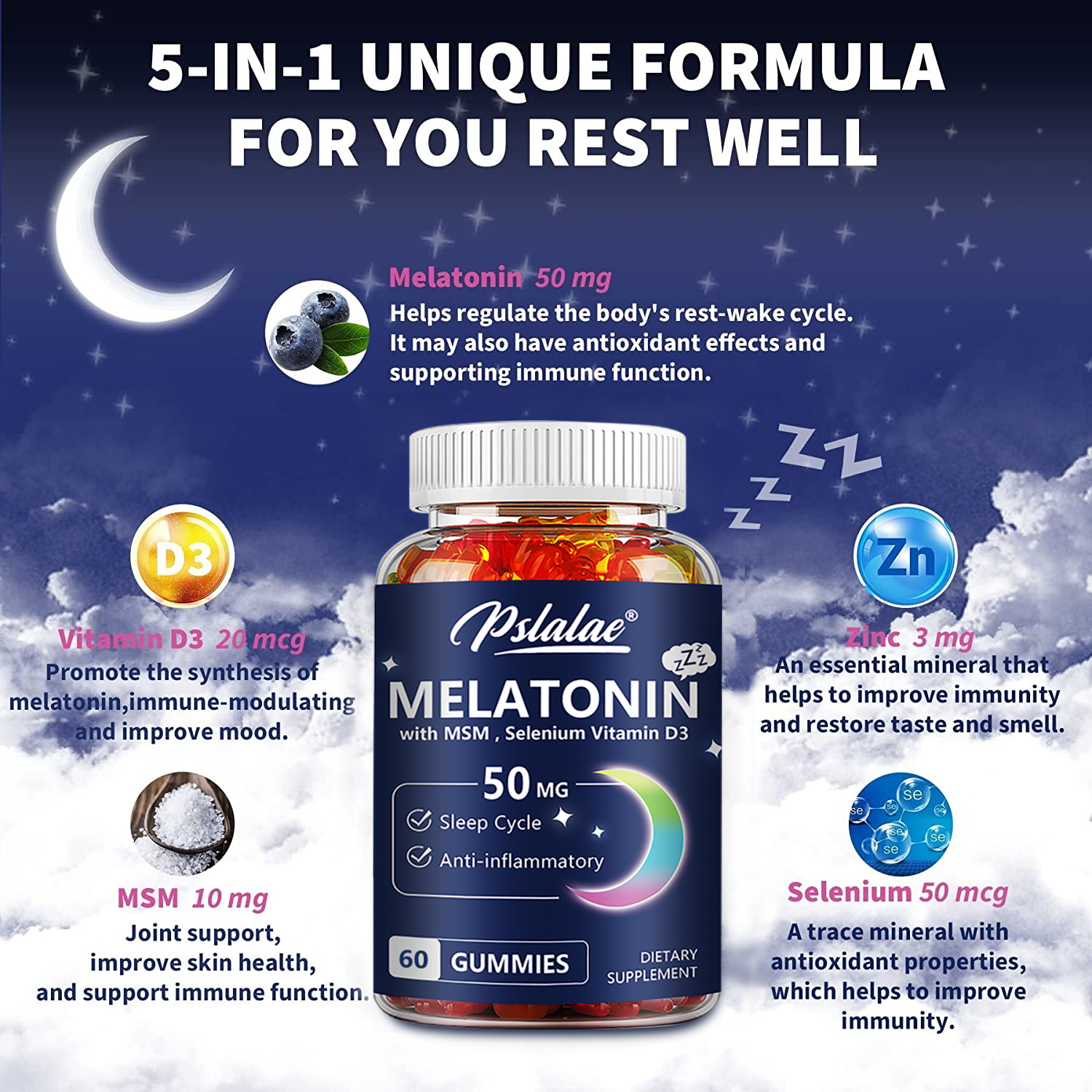 Melatonin Gummies 50mg - Anxie - Melatonin Sleep Gummy reseña y precio